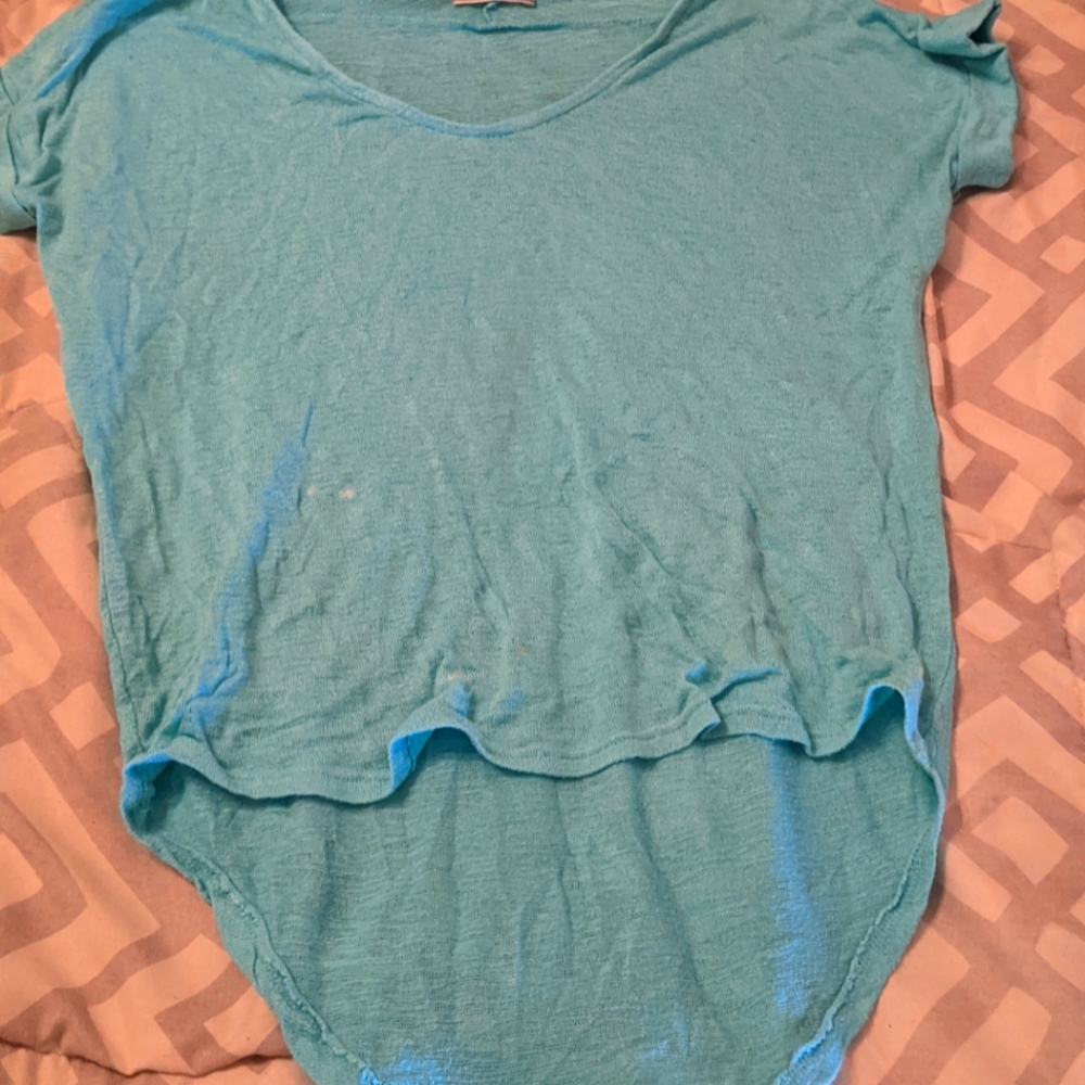 Turquoise High Low Cuffed Shirt